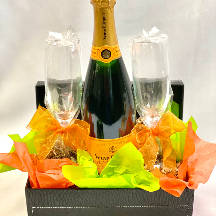 Cheers with Veuve Clicqout