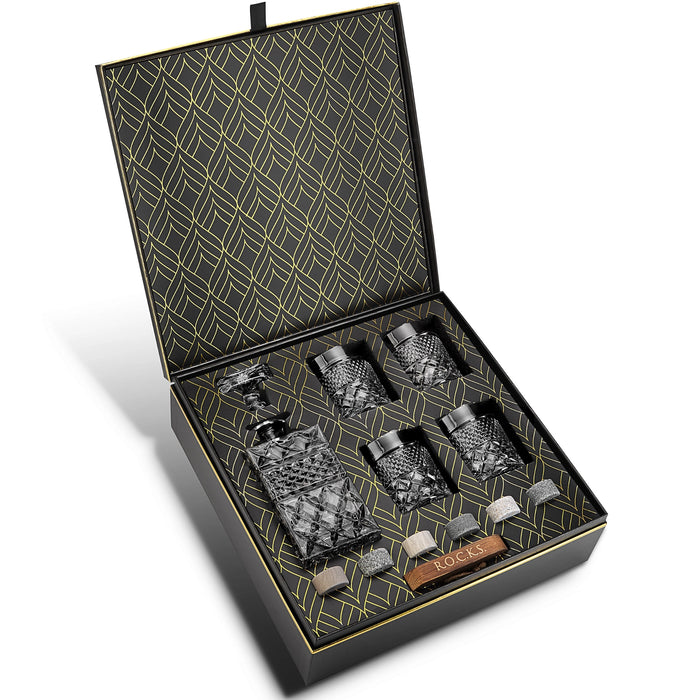 Whiskey Decanter with Glasses & Chilling Stones Gift Set